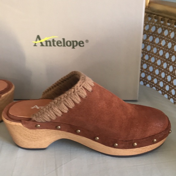NWT Antelope Hedy brown suede leather slip on clogs Size 38/7 boho gypsy hippie - Picture 8 of 13